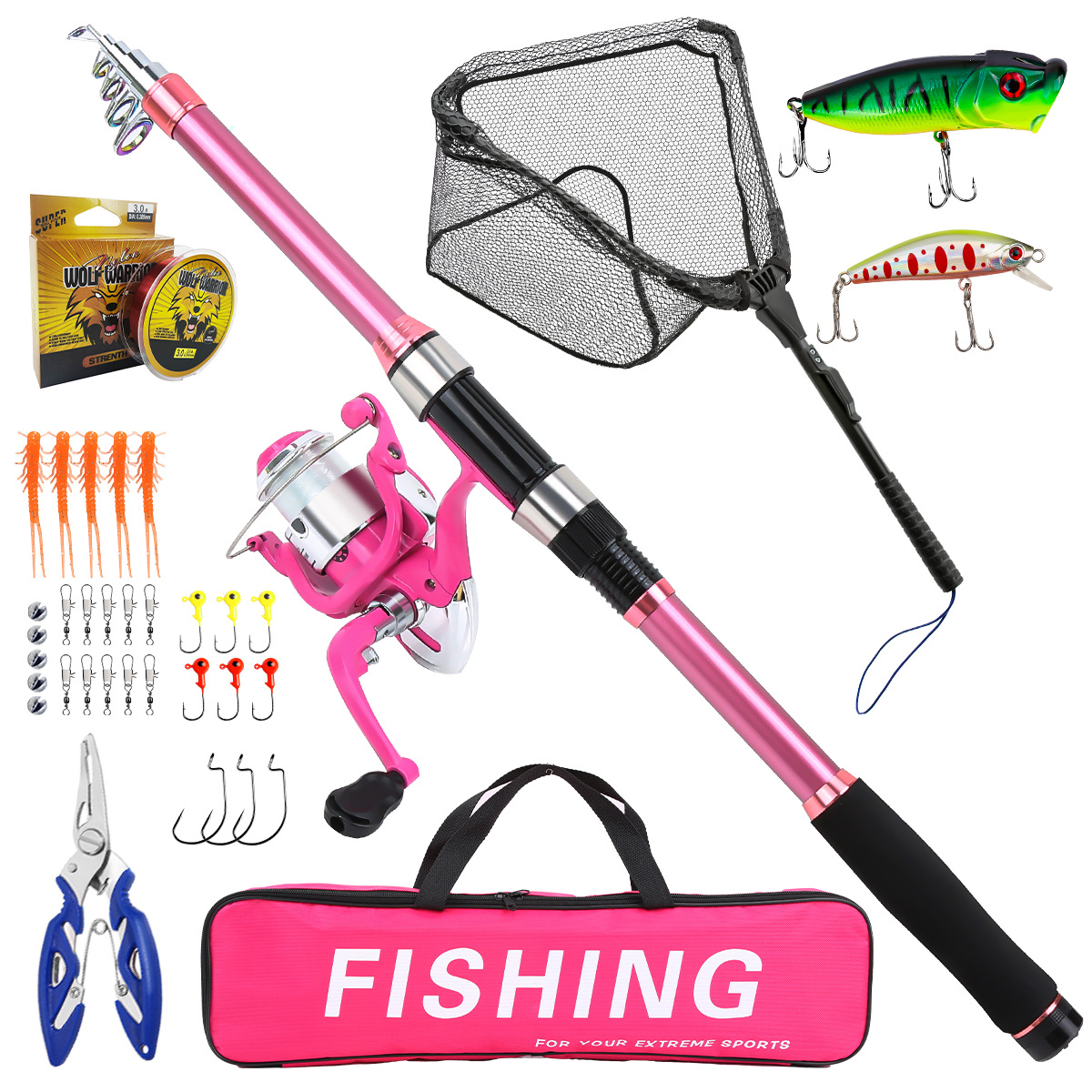 Fishing Line Spooler - ชุดคันเบ็ดตกปลาแบบครบชุด พร้อมคันเบ็ดแบบยืดหดได้ รอกสปินนิ่ง เหยื่อตกปลา ตะขอเบ็ด ชุดคันเบ็ดสำหรับเดินทาง