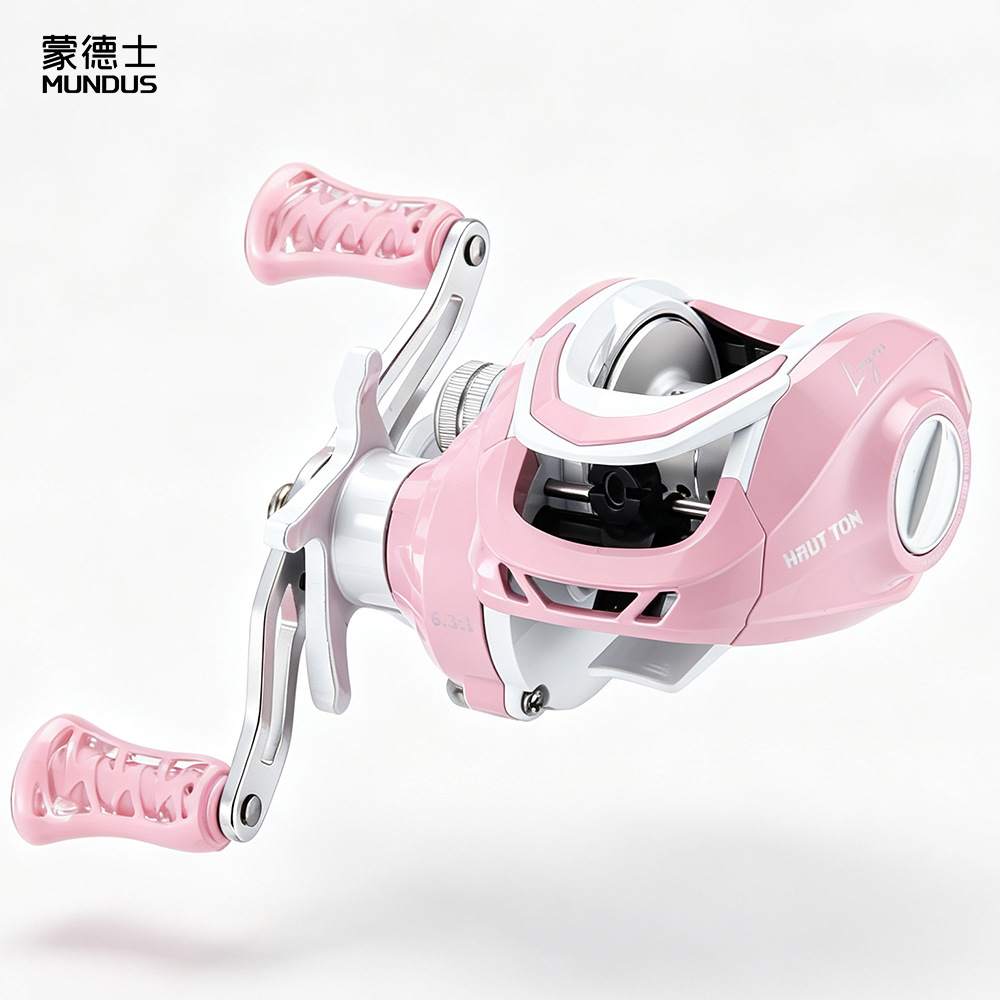 Ice Fishing Line - รอกเบทคาสติ้งสีชมพู อัตราทดเกียร์ 6.3:1 พร้อมลูกปืน 3+1 ตัว